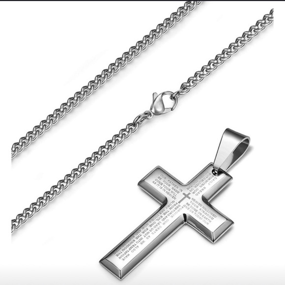 UNISEX BLACK NECKLACE WITH  CROSS PENDANT. - Picture 3 of 8
